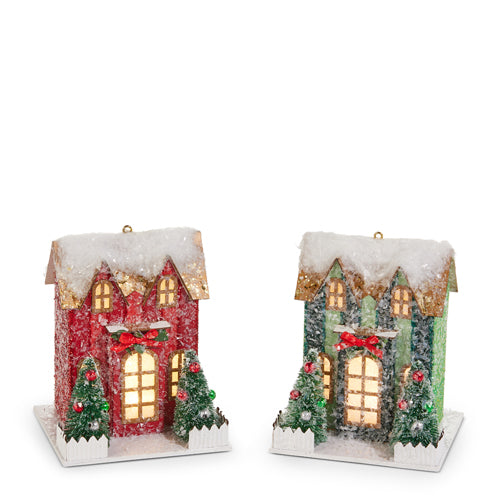 4" Lighted Striped Paper House Ornament