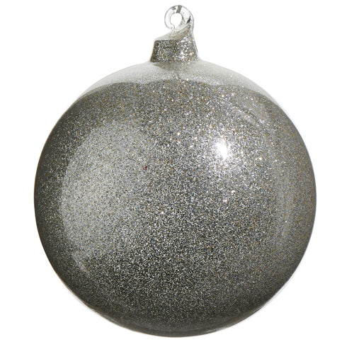 5" Platinum Glitter Blown Glass Ball Ornament