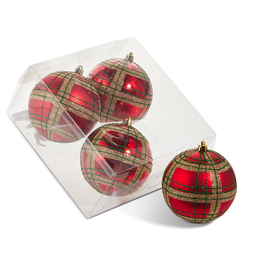 4" Box of 4 Plaid Ball Ornaments