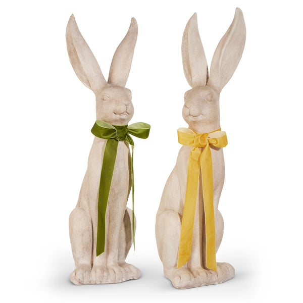 31.5" Concrete Look Rabbit with Bow (Green or Yellow Bow)
