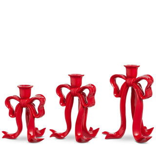 Red Bow Candlesticks Set