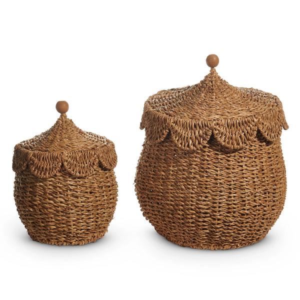 Natural Seagrass Lidded Basket (in 2 Sizes)