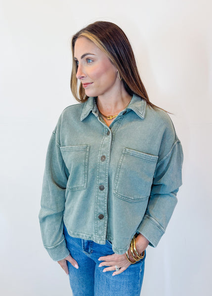 All Day Cropped Knit Jacket in Hunter Green