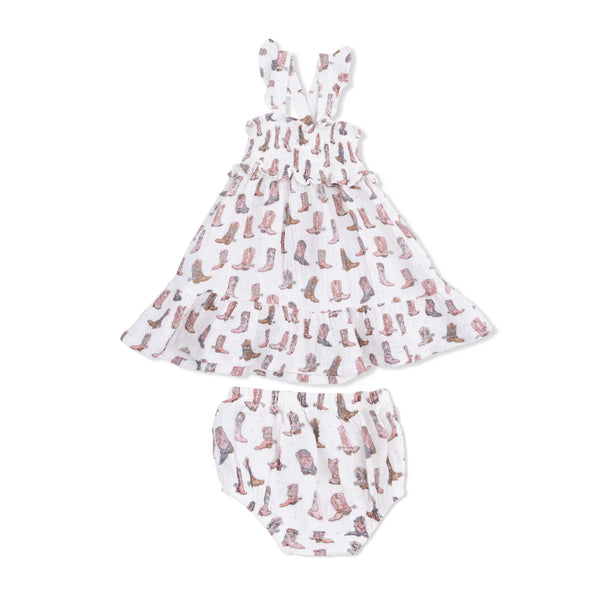 Cowgirl Boots Smocked Ruffle Sundress and Bloomer (Sizes 5/6 & 7/8 Dress Only)