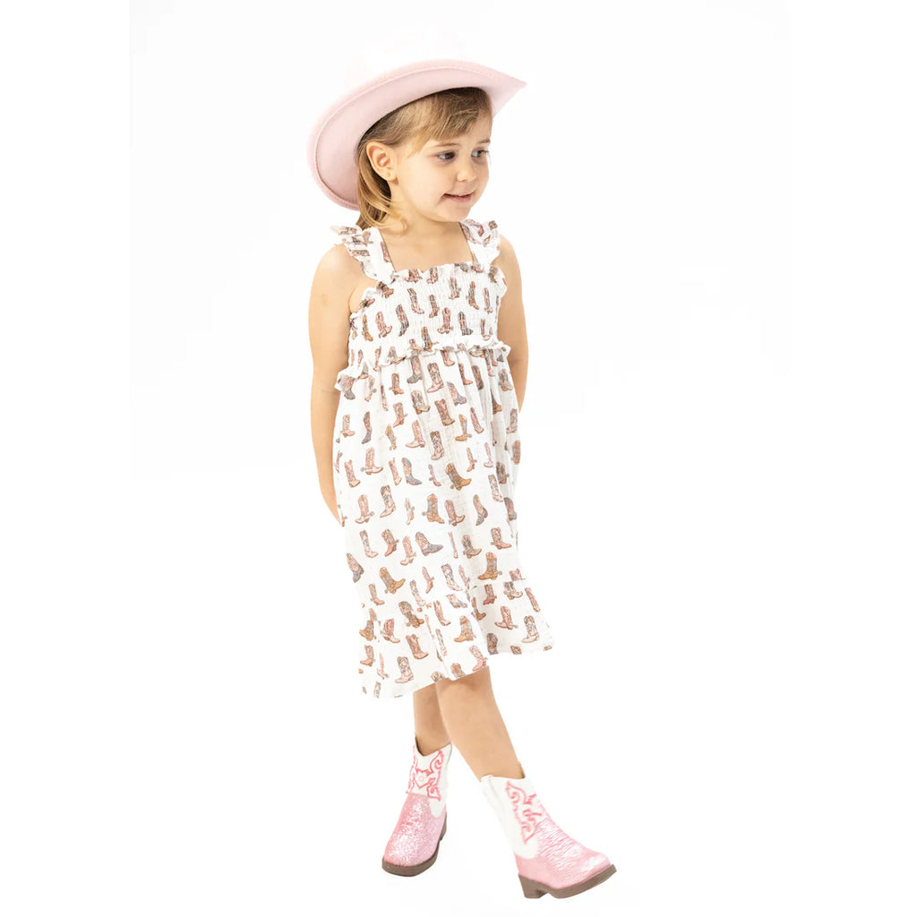 Cowgirl Boots Smocked Ruffle Sundress and Bloomer (Sizes 5/6 & 7/8 Dress Only)