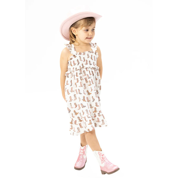 Cowgirl Boots Smocked Ruffle Sundress and Bloomer (Sizes 5/6 & 7/8 Dress Only)