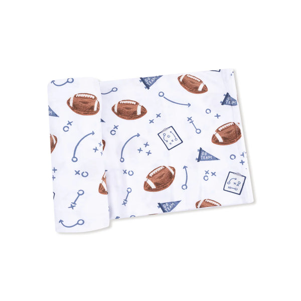 Touchdown Time in Navy Swaddle Blanket