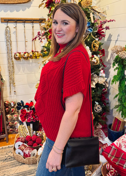 Claude Cable Knit Sweater in Red