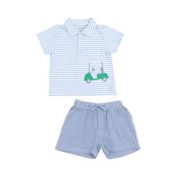 Golf Applique Polo Shirt & Muslin Short Set