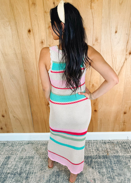 Ibiza Stripe Sweater Dress in Natural