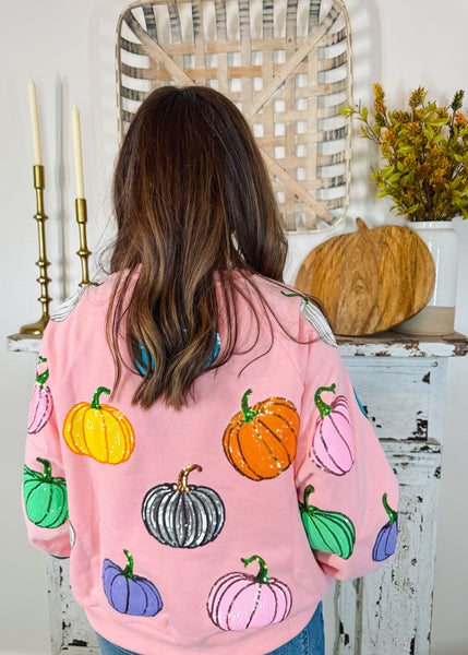 Sequin Multi Pink Pumpkin Sweatshirt