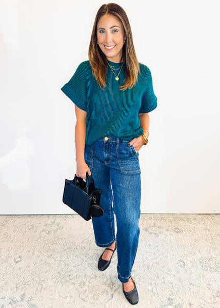 Anna Crewneck Sweater Top - Teal/Green