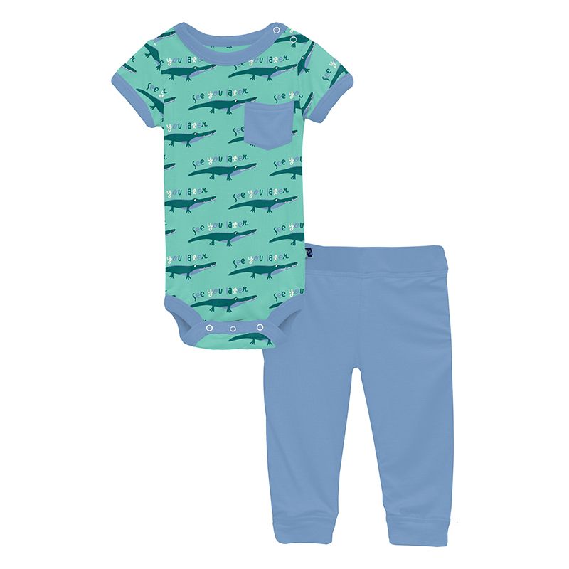 S/S Pocket One Piece & Pant Outfit Set- Glass Later Alligator
