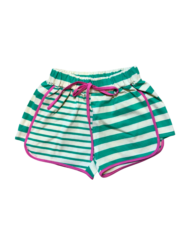 Green & Pink Stripe Colorblock Shorts