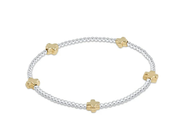 Signature Cross Small Sterling Mixed Metal Pattern 2mm Bead Bracelet - Gold