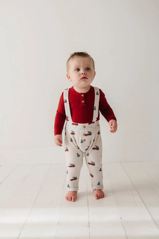 Christmas Truck Henley Bodysuit & Suspenders Set