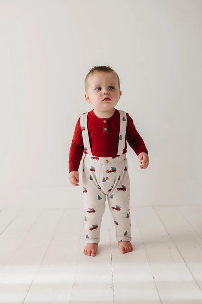 Christmas Truck Henley Bodysuit & Suspenders Set