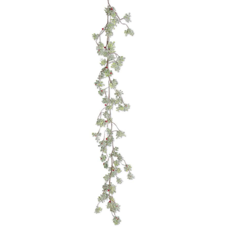 Glittered Mistletoe Garland w/Red Berries