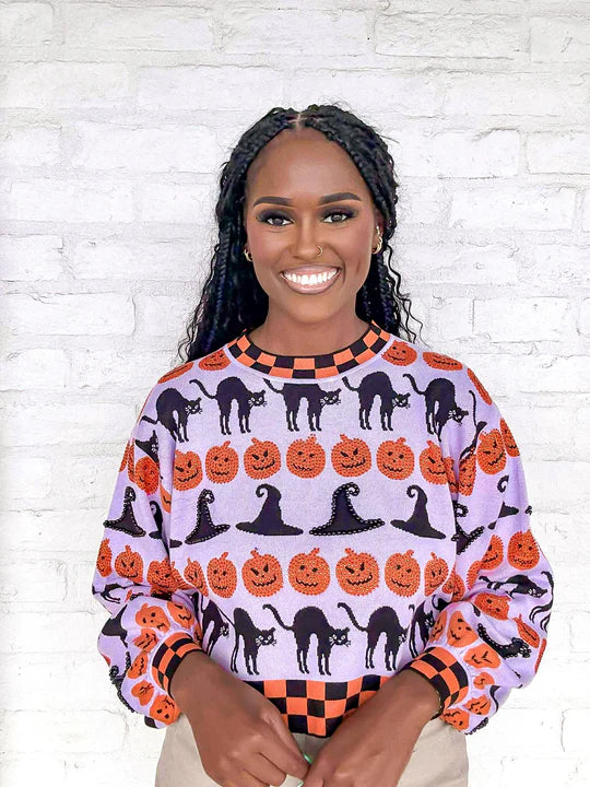 Checker Trim Halloween Icon Sweater