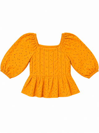 Girls Eyelet Pleat Detail Top - Rust