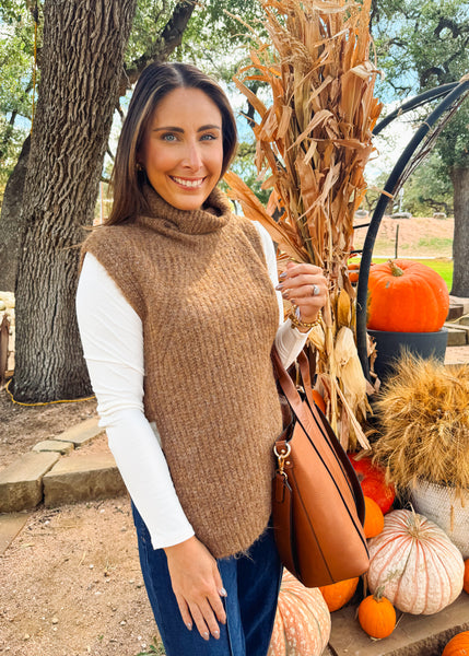 Knitted Sleeveless Sweater - Camel