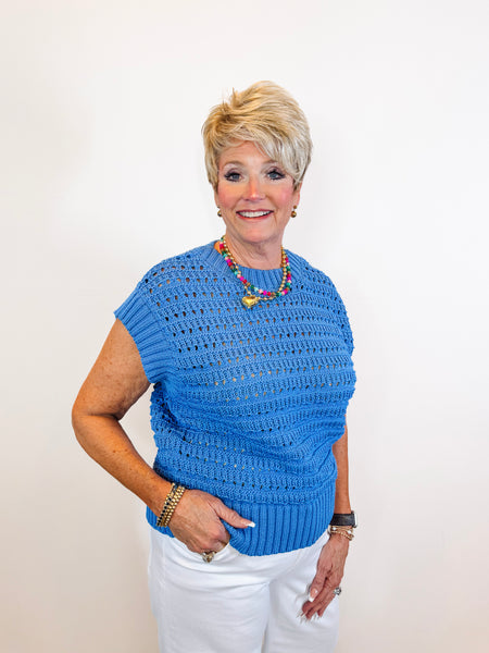 Blue Open Knit Sweater