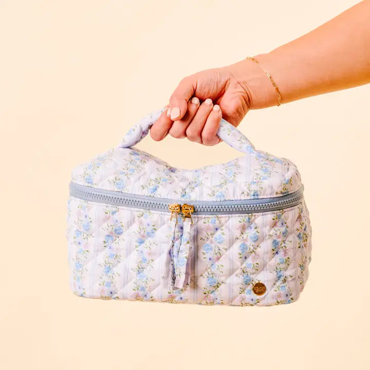 Glam & Go Quilted Cosmetic Bag-Petal Parade Blue