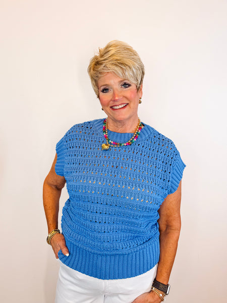 Blue Open Knit Sweater