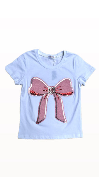 Big Chenille Bow with Rhinestones Short Sleeve Tee