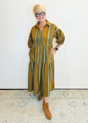 Green Variegated Striped Dress