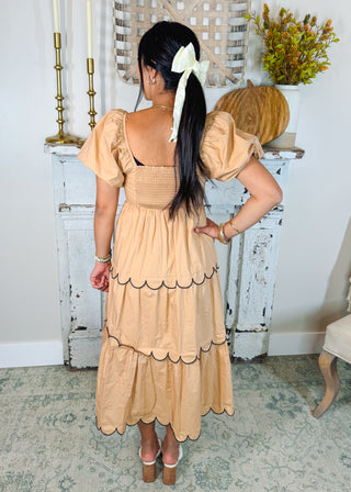 Tan & Black Scalloped Dress
