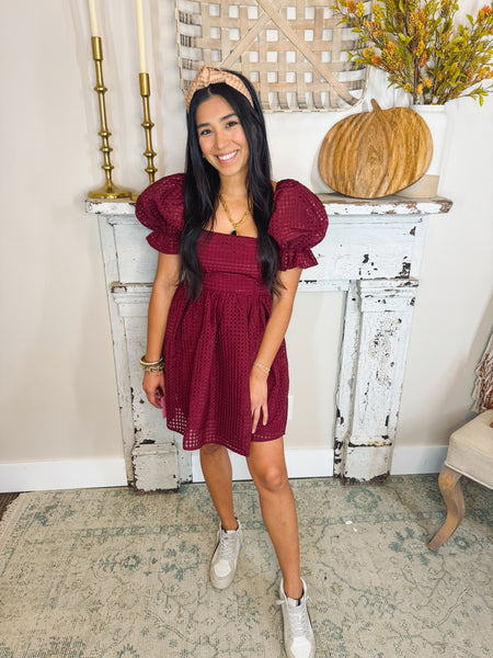 Faye babydoll Dress in Maroon