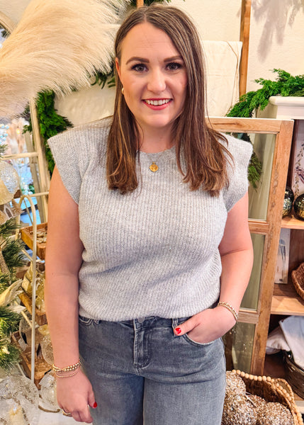 Knitted Sleeveless Sweater in Shimmering Light Grey