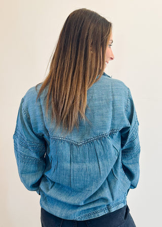 Tuck Sleeve Popover Shirt in Indigo