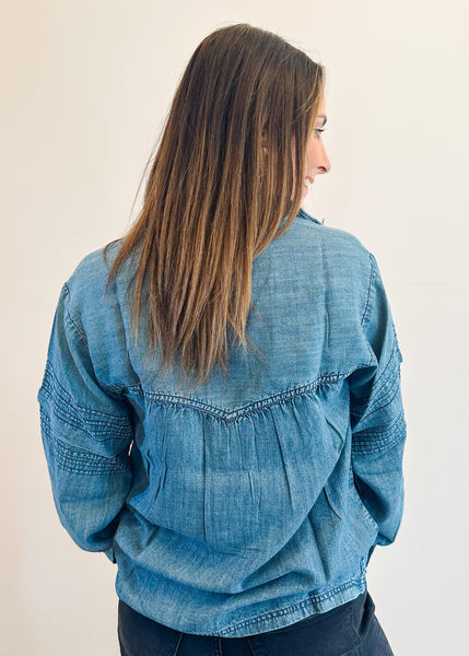 Tuck Sleeve Popover Shirt in Indigo