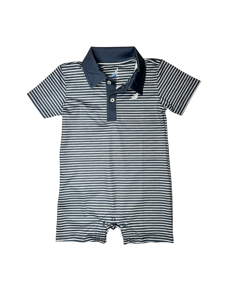 Banks Performance Polo Romper in Navy Stripe