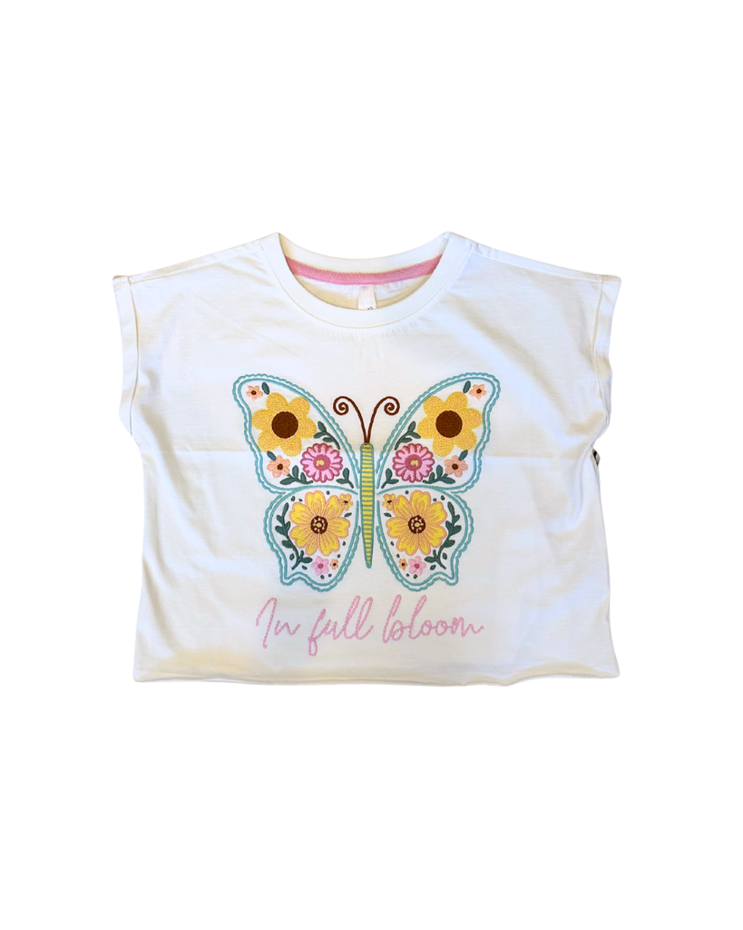 In Full Bloom Butterfly Embroidered Crop Tee