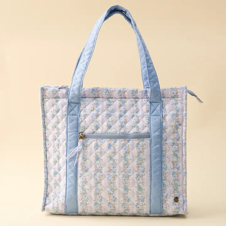 The Everyday Quilted Tote Bag-Petal Parade Blue