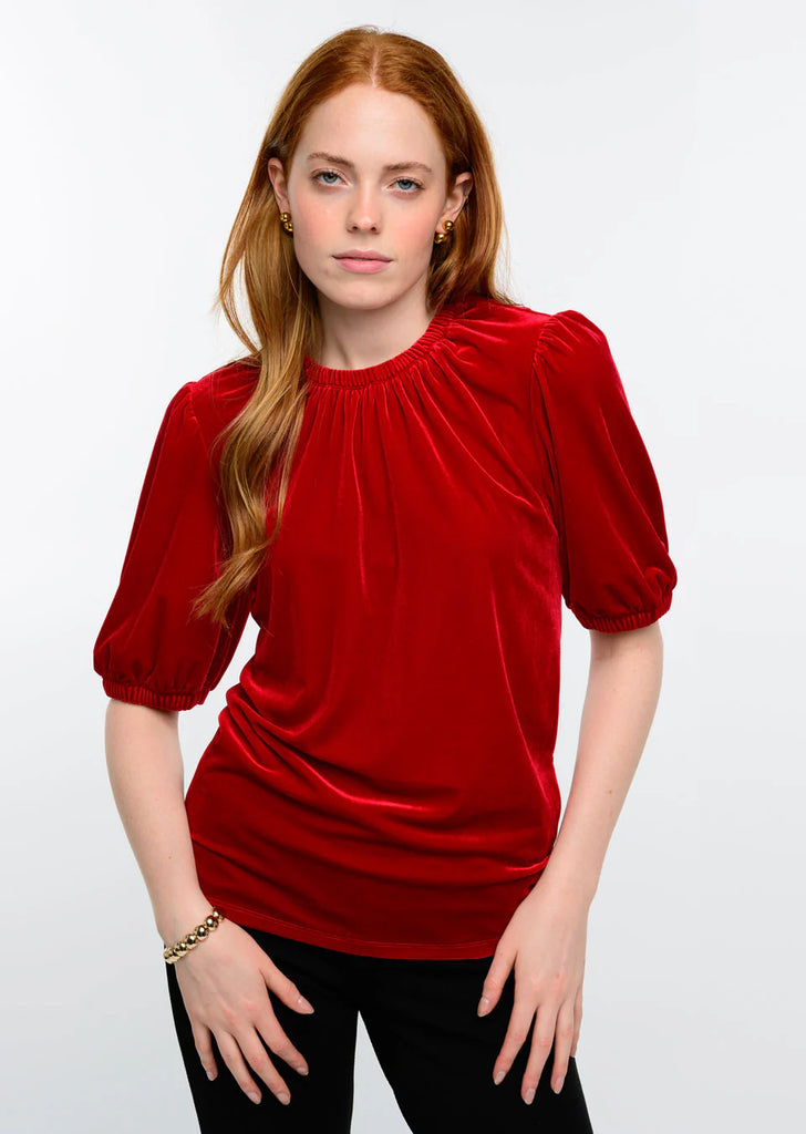 Velvet Rouched Neck Top