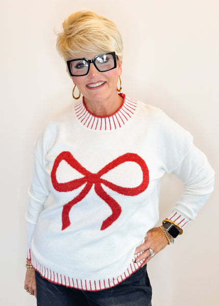 Wilder Bow Sweater in Red & White