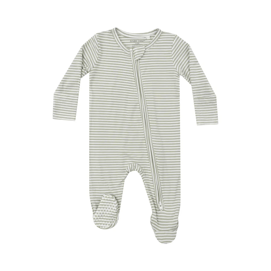 Desert Green Stripe 2 Way Zipper Footie