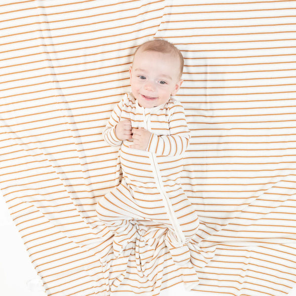 Brown Vintage Stripe 2 Way Zipper Footie Sleeper