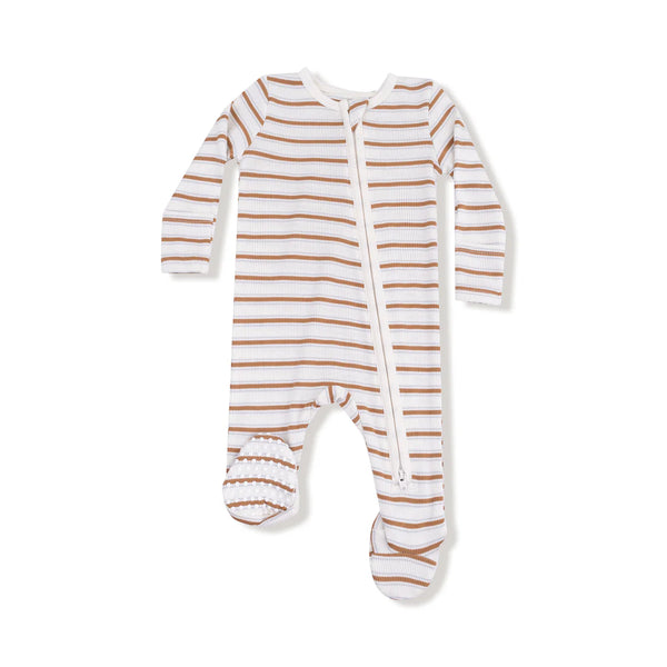 Brown Vintage Stripe 2 Way Zipper Footie Sleeper