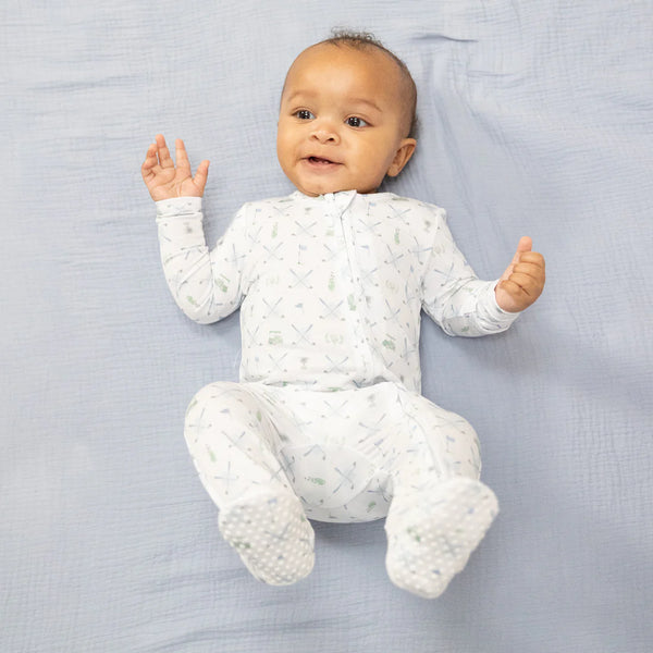 Golf Trellis Blue 2 Way Zipper Footie