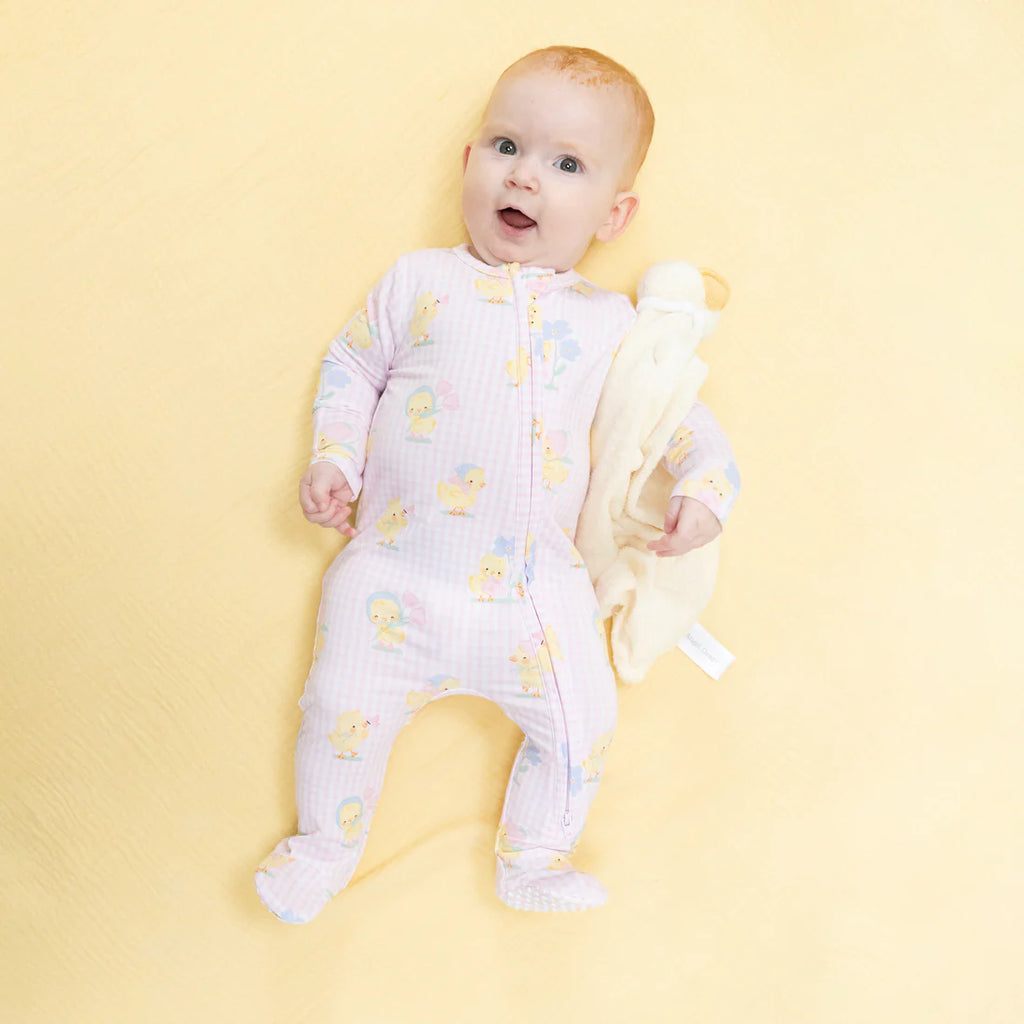 Pink Vintage Spring Ducklings 2 Way Zipper Footie