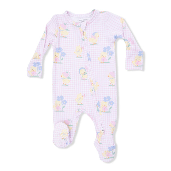 Pink Vintage Spring Ducklings 2 Way Zipper Footie