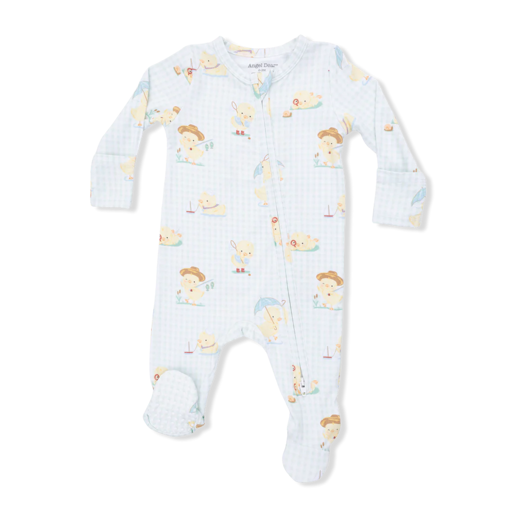 Green Vintage Spring Ducklings 2 Way Zipper Footie