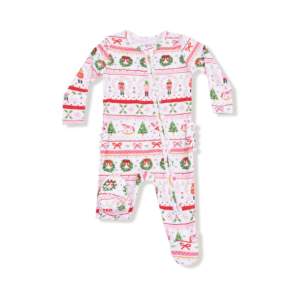 Sugar Plum Fairy Fair Isle Pink Ruffle Back Footie Sleeper