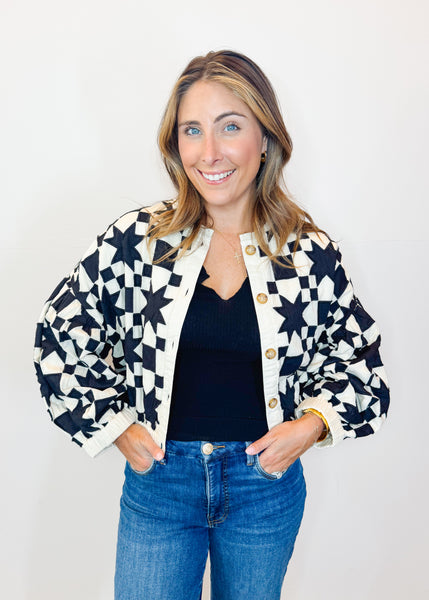 Quilted Star Jacket - Black