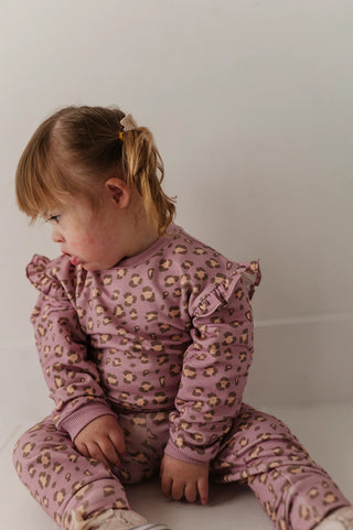 Girl's Ruffle Sweatshirt - Cheetah